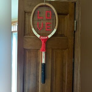 Vintage Wooden Tennis Racket with Red LOVE Strings